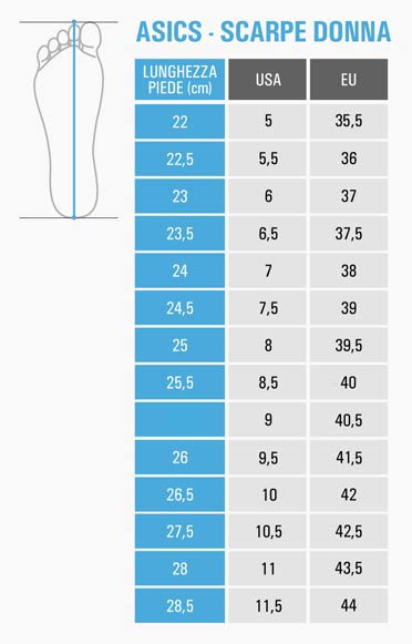 asics tabella misure