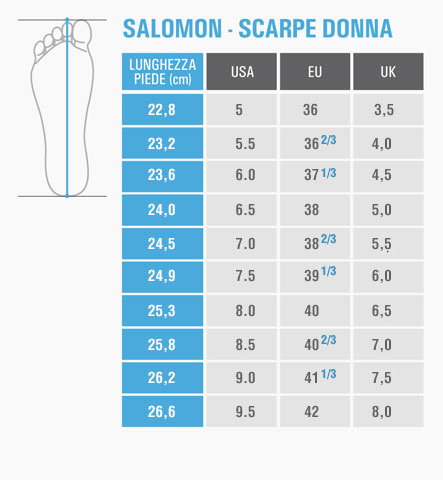 tabella taglie scarpe salomon
